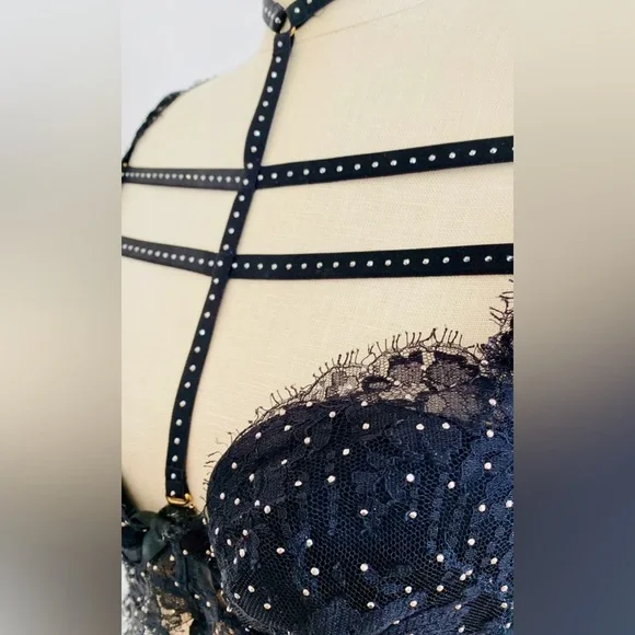 Agent Provocateur Black Swarovski Crystal Lace Bra wSZ-3 Panty, LIMITED EDITION - Picture 7 of 11